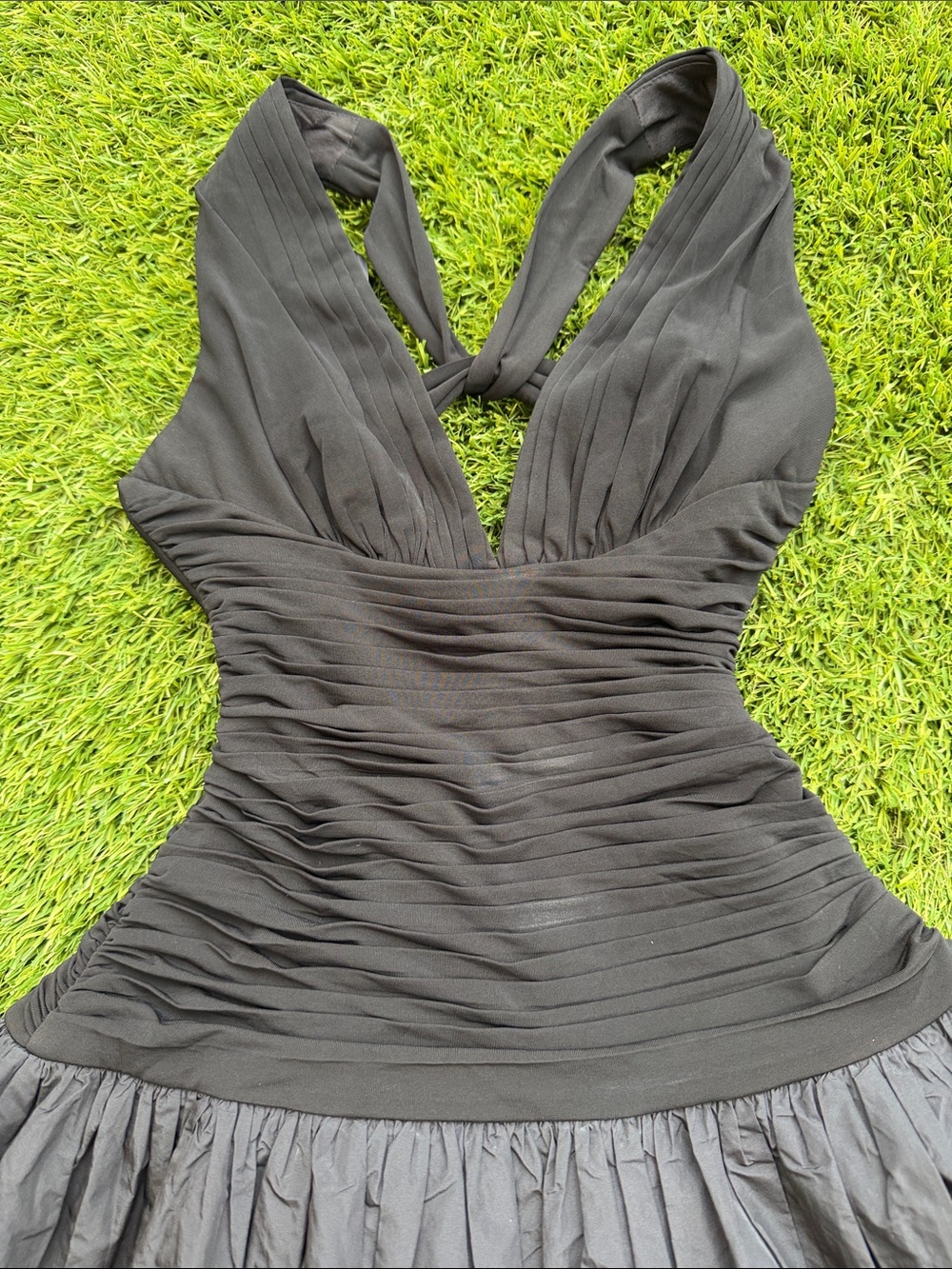 BCBGMaxAzria Black One-Shoulder Ruched Bodice Full Skirt Dress - Picture 3 of 14